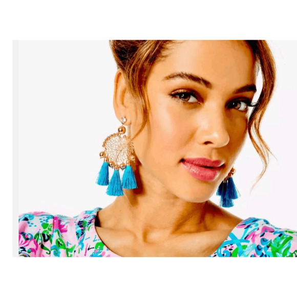 Lilly Pulitzer Sea Dreamer Earrings Cumulus Blue Gold Tone Resort Vacation NWT - Picture 6 of 6